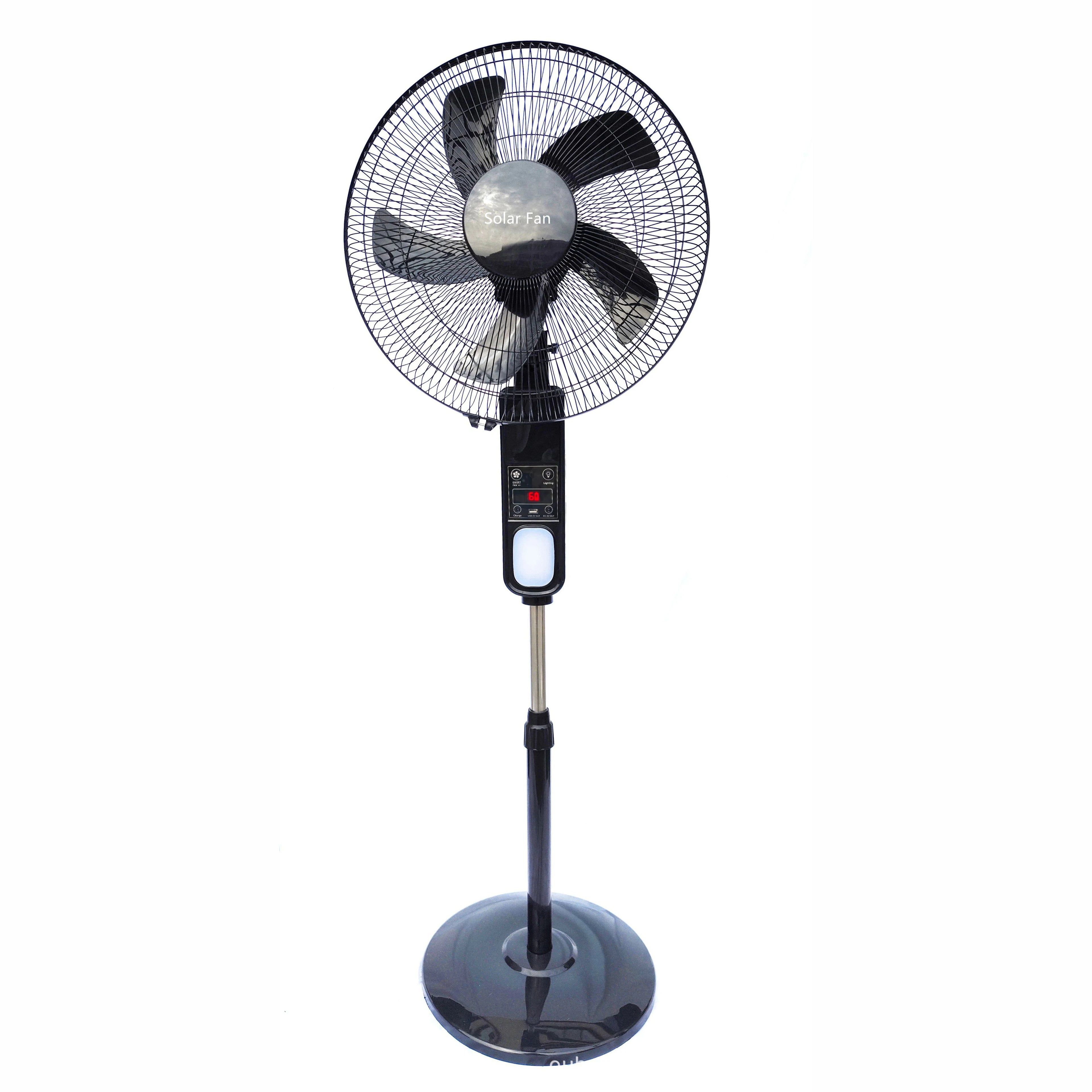 16'' Solar Rechargeable Fan With Bulb, Remote, Solar Panel, Charger and USB Port